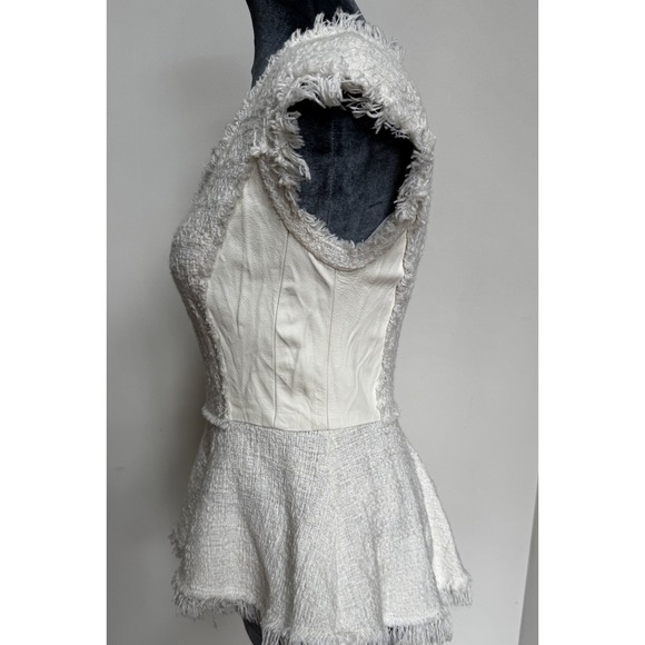 Rebecca Taylor Blouse 4 Tweed Leather Peplum Coquette Old Money Luxury $350 - Picture 10 of 16